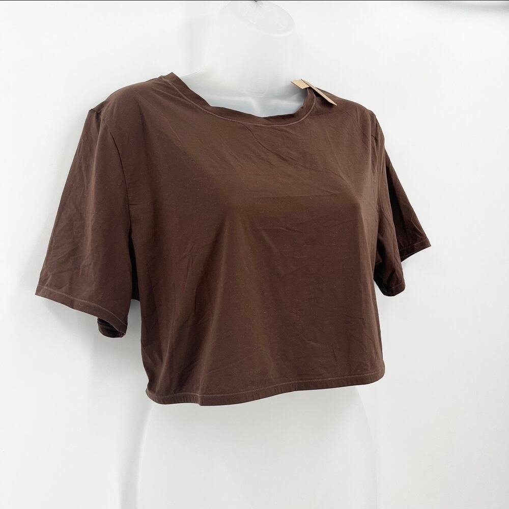 SKIMS Fits Everybody Super Cropped T-Shirt Cocoa Stretch Pullover Lounge 4X NEW - Picture 2 of 8